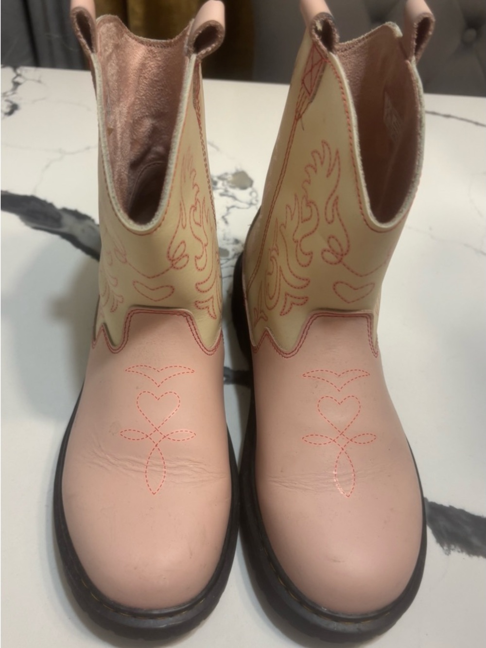 UGG Pink and Cream Western Stitch Ankle Booties
